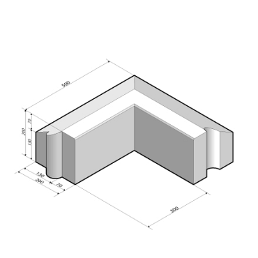 Rijwielpadband 7/20x20 hoekstuk 90' uitw