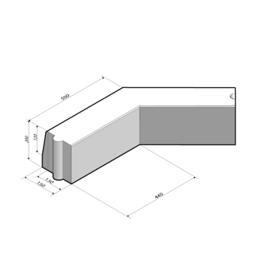 Trottoirband 13/15x20 hoekstuk 135' uitw