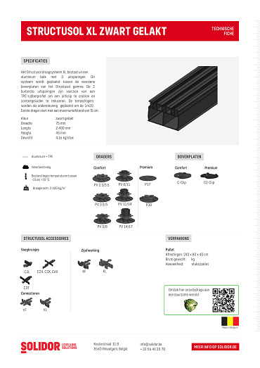 Structusol XL alu profiel ZWART ST45 lengte 2,4 m met rubber profiel