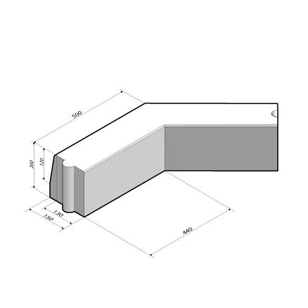 Trottoirband 13/15x20 hoekstuk 135' uitw