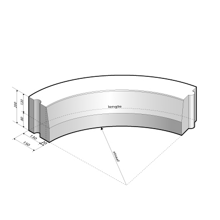 Trottoirband 13/15x20 bocht R=1 inw