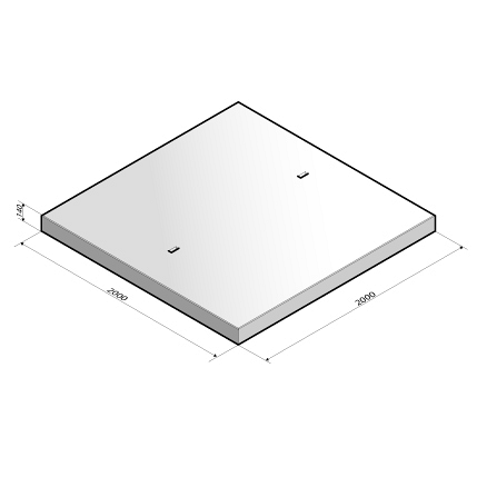 Industrieplaat 200x200x14 cm zonder hoekrand enkel gewapend aslast 16 ton