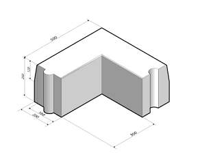 Trottoirband 18/20x25 hoekstuk 90' uitw